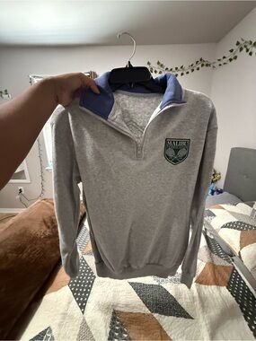 Zoe + Liv Light Gray Quarter-Zip Sweater with Blue Inner Collar